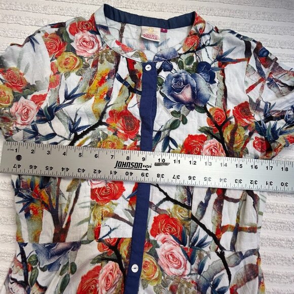 Neeru Kumar Women Multicolor Floral Print Hi-Low Shirt Dress Medium Short Sleeve - Picture 7 of 10